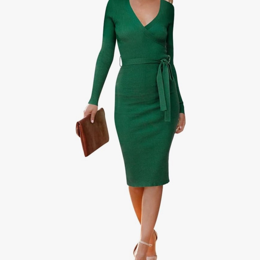 Vici Long Sleeve Green Midi Dress